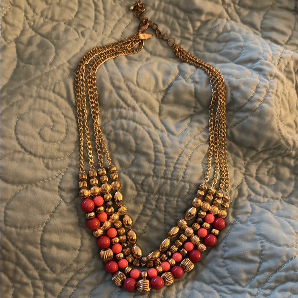 Gold and Pink Layered Necklace with Beads
